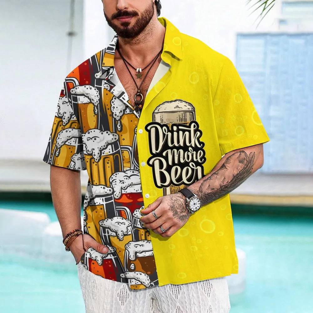 Beer Print Casual Short Sleeve Shirt 2411005057