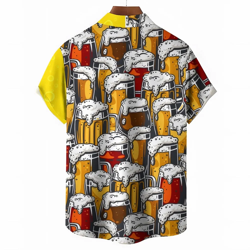 Beer Print Casual Short Sleeve Shirt 2411005057
