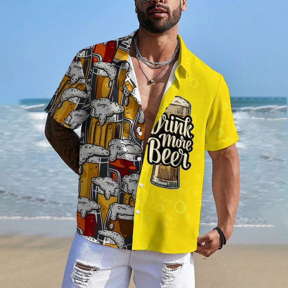Beer Print Casual Short Sleeve Shirt 2411005057