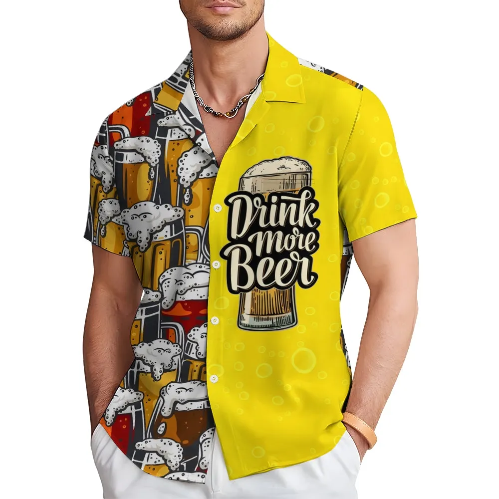 Beer Print Casual Short Sleeve Shirt 2411005057