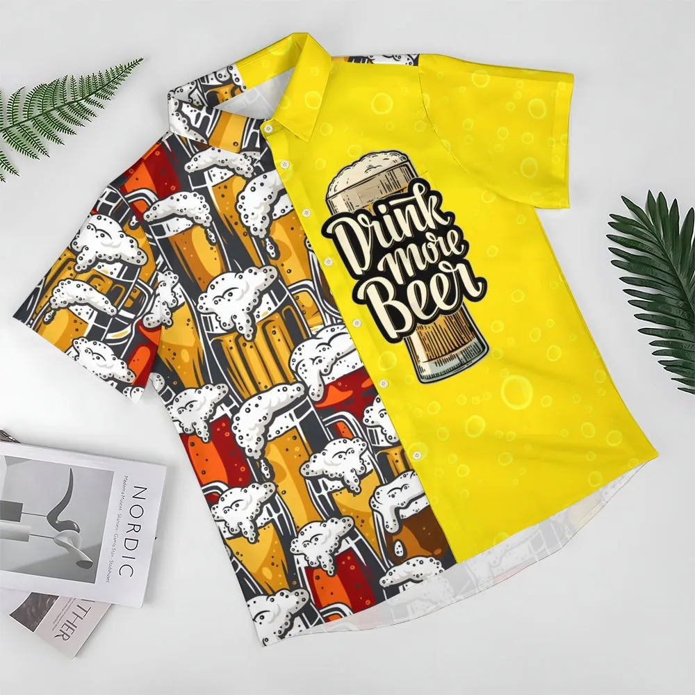 Beer Print Casual Short Sleeve Shirt 2411005057