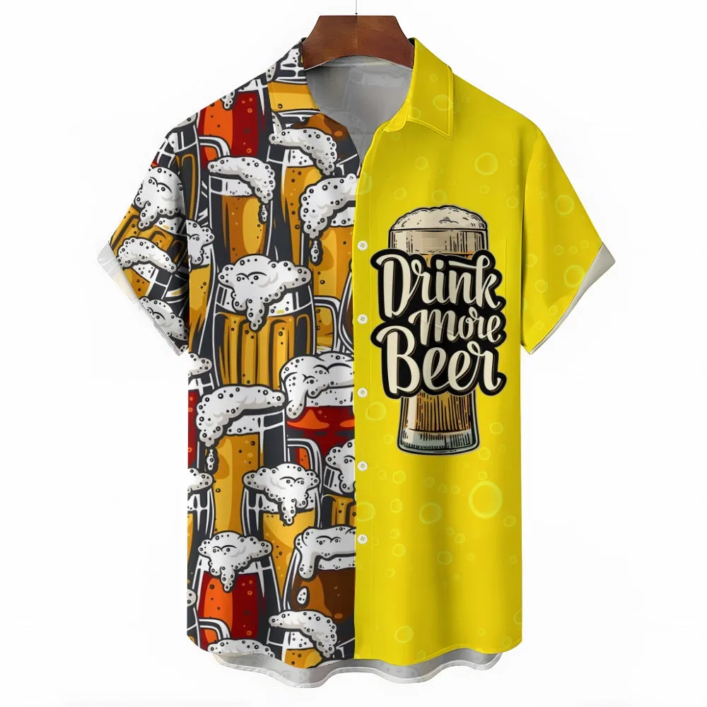 Beer Print Casual Short Sleeve Shirt 2411005057