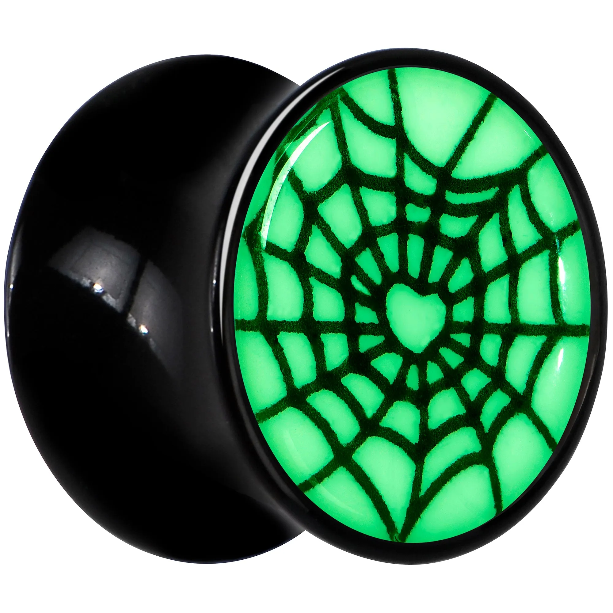 Black Acrylic Heart Spider Web Glow in the Dark Double Flare Plug Set