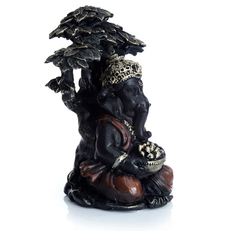 Black and Gold Ganesh Sitting Under Tree