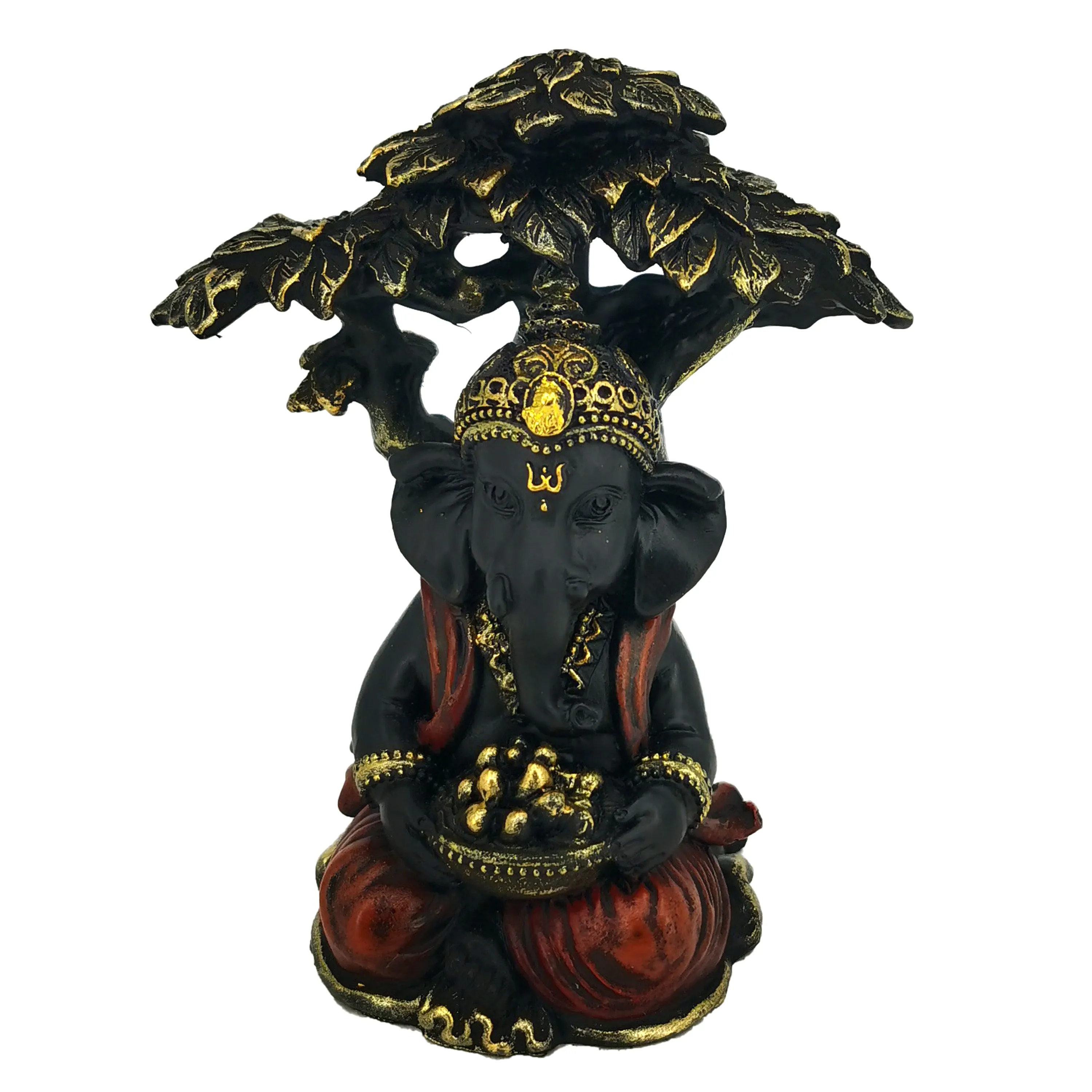 Black and Gold Ganesh Sitting Under Tree