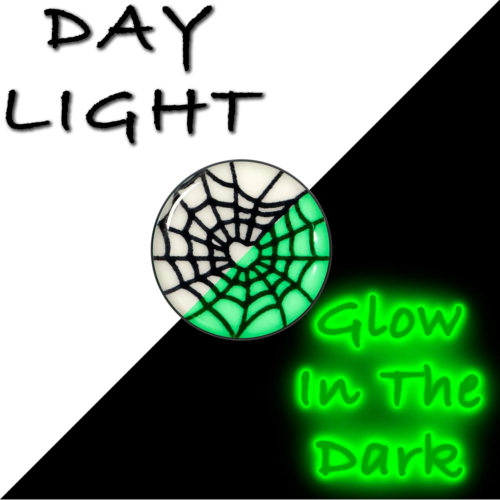 Black Anodized Steel Heart Spider Web Glow in the Dark Stud Earrings