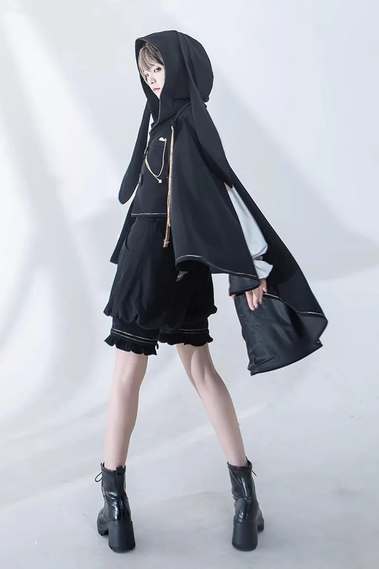 Black Anxious Rabbit Ouji Fashion Gothic Lolita Cloak