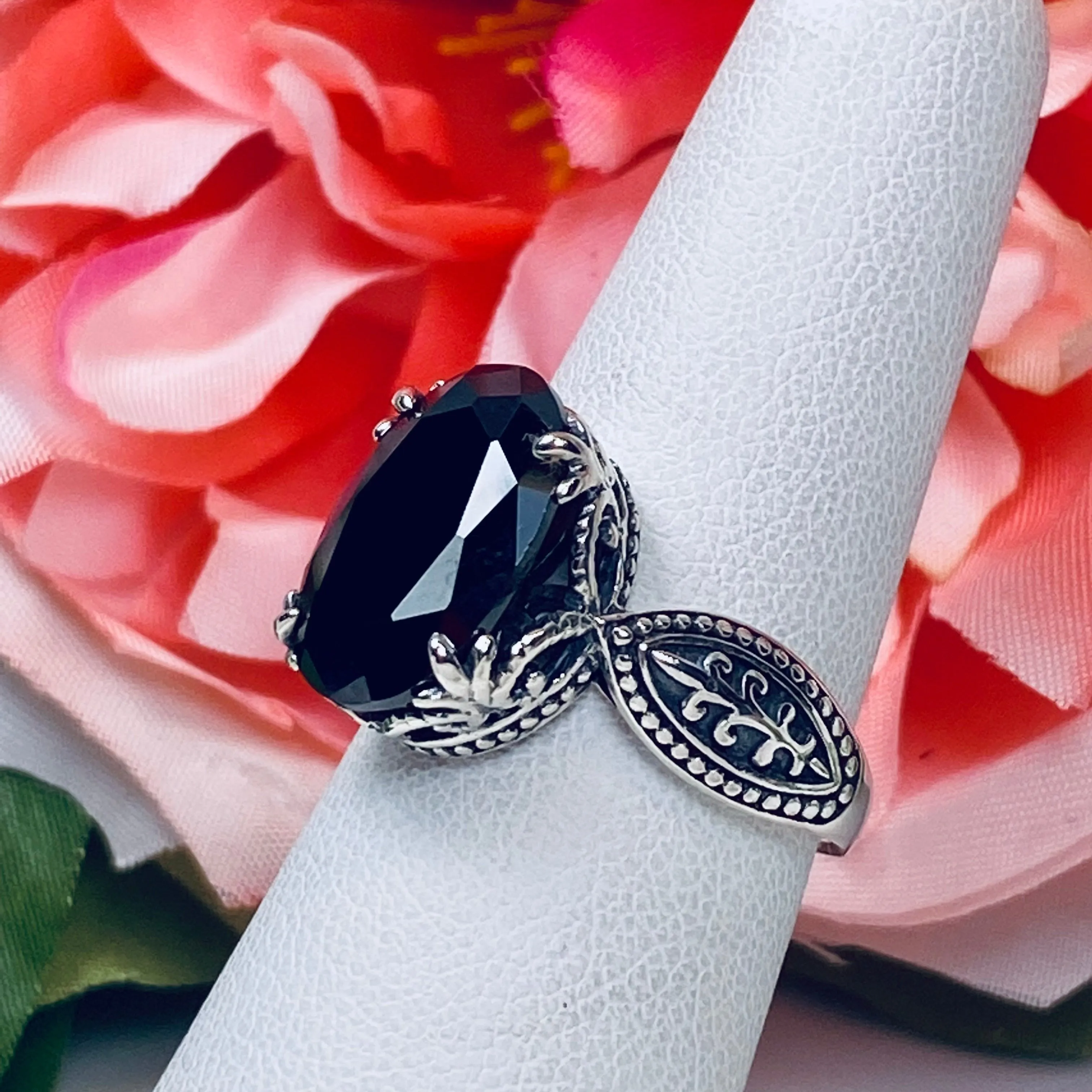 Black Onyx Ring, Choose Natural or CZ, Dragon Gothic Jewelry #D133