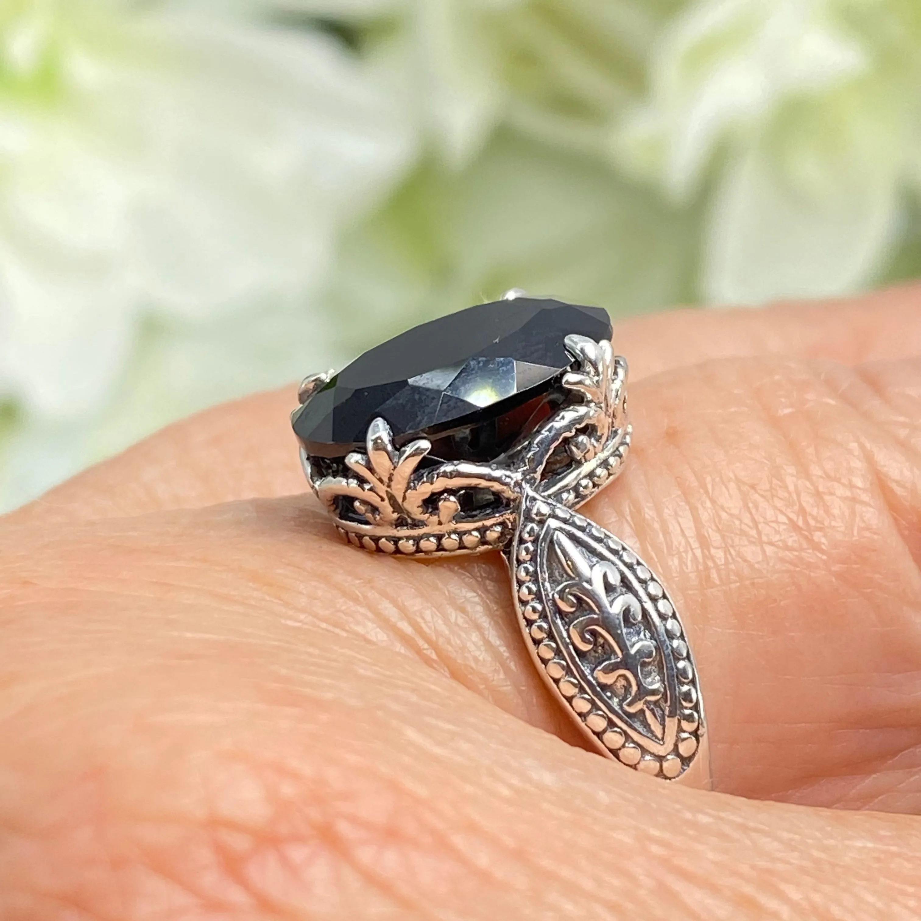 Black Onyx Ring, Choose Natural or CZ, Dragon Gothic Jewelry #D133