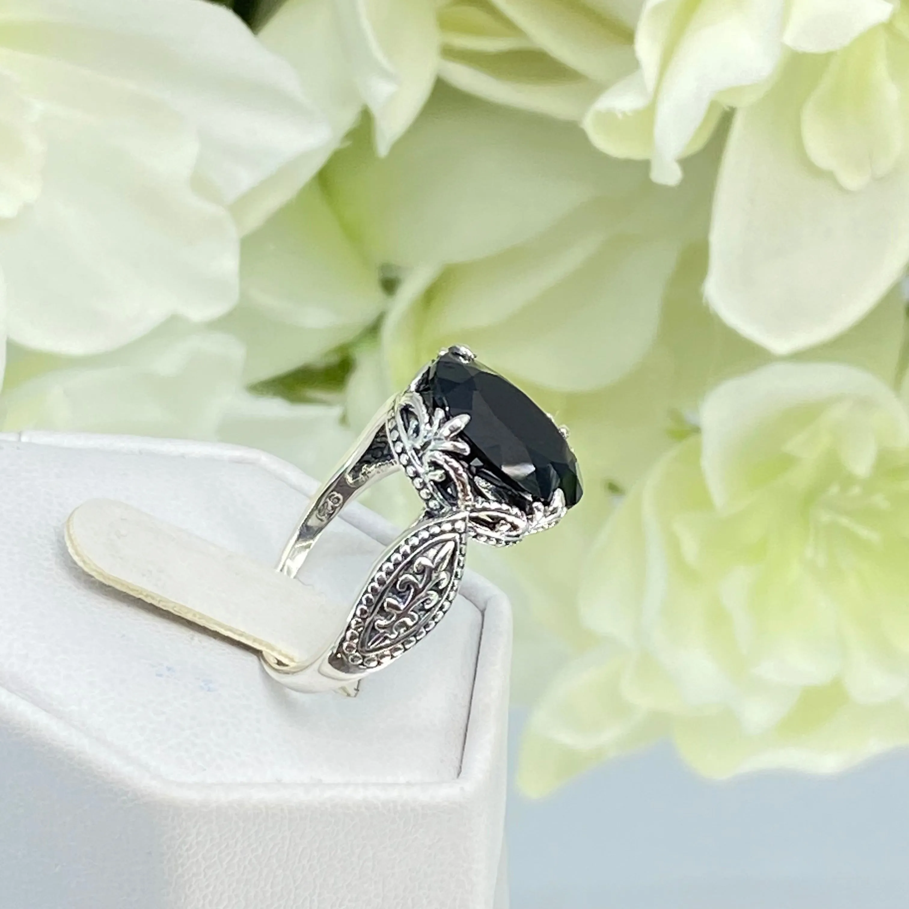 Black Onyx Ring, Choose Natural or CZ, Dragon Gothic Jewelry #D133