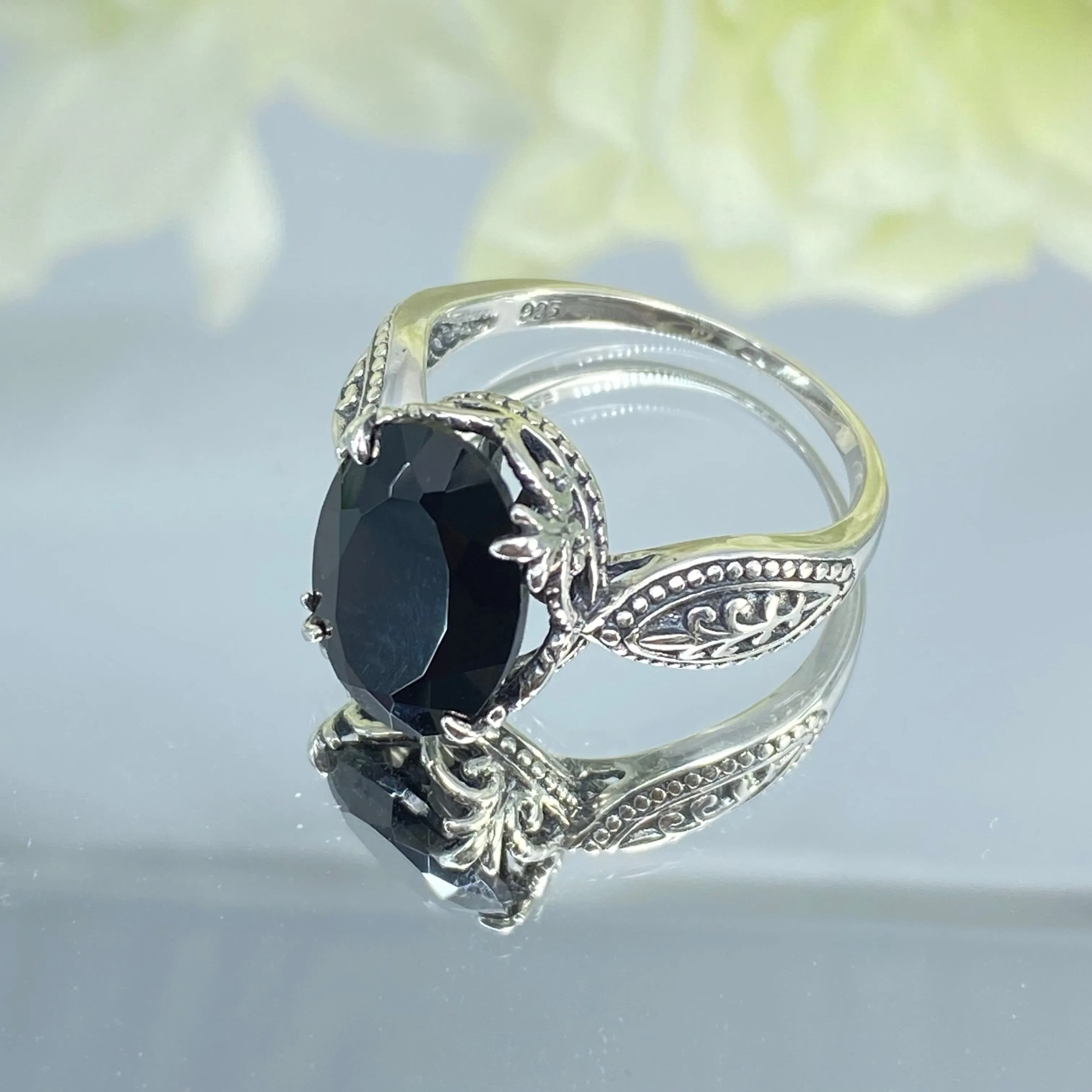 Black Onyx Ring, Choose Natural or CZ, Dragon Gothic Jewelry #D133