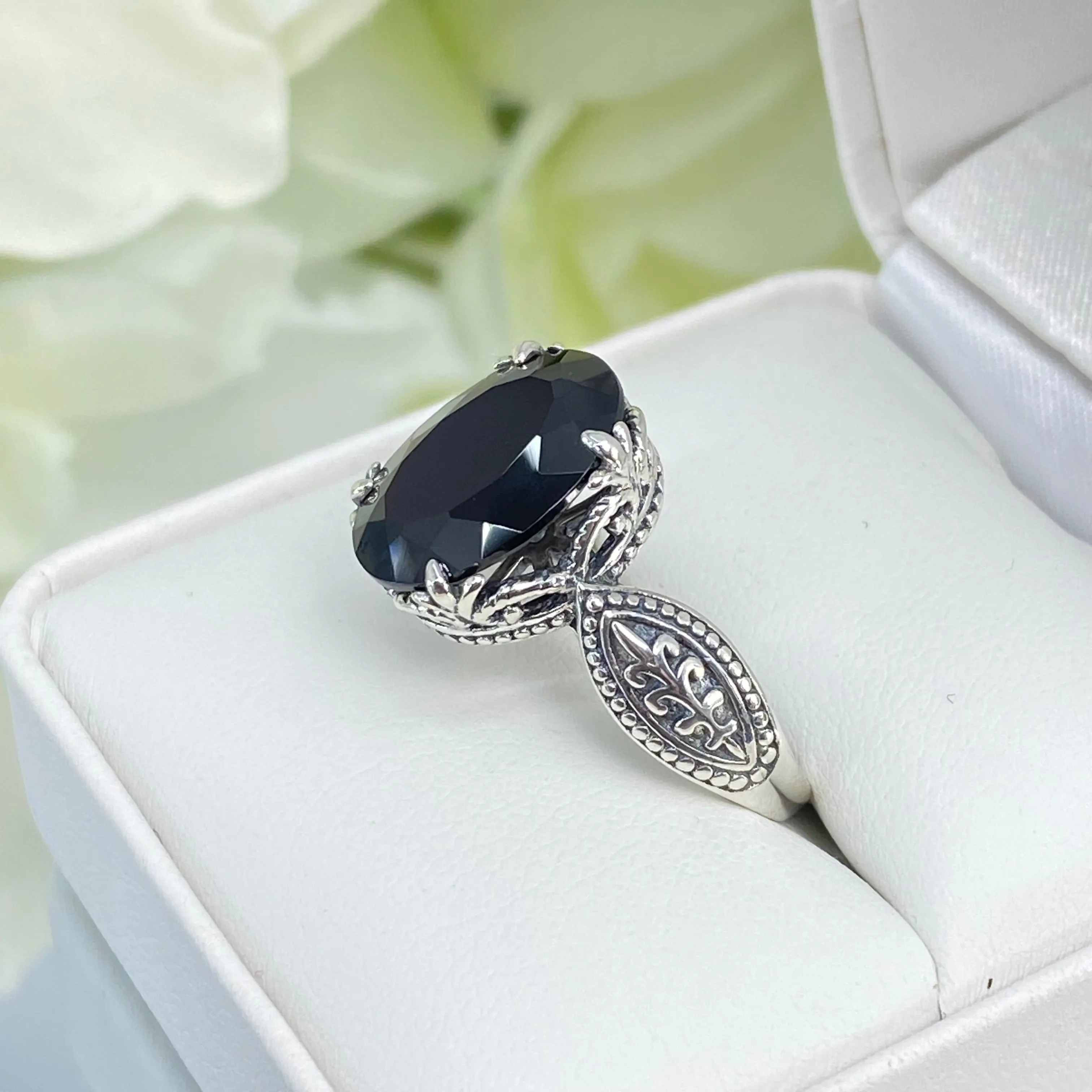 Black Onyx Ring, Choose Natural or CZ, Dragon Gothic Jewelry #D133