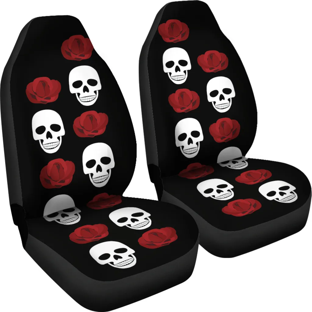Black With Large Skulls and Roses Car Seat Covers