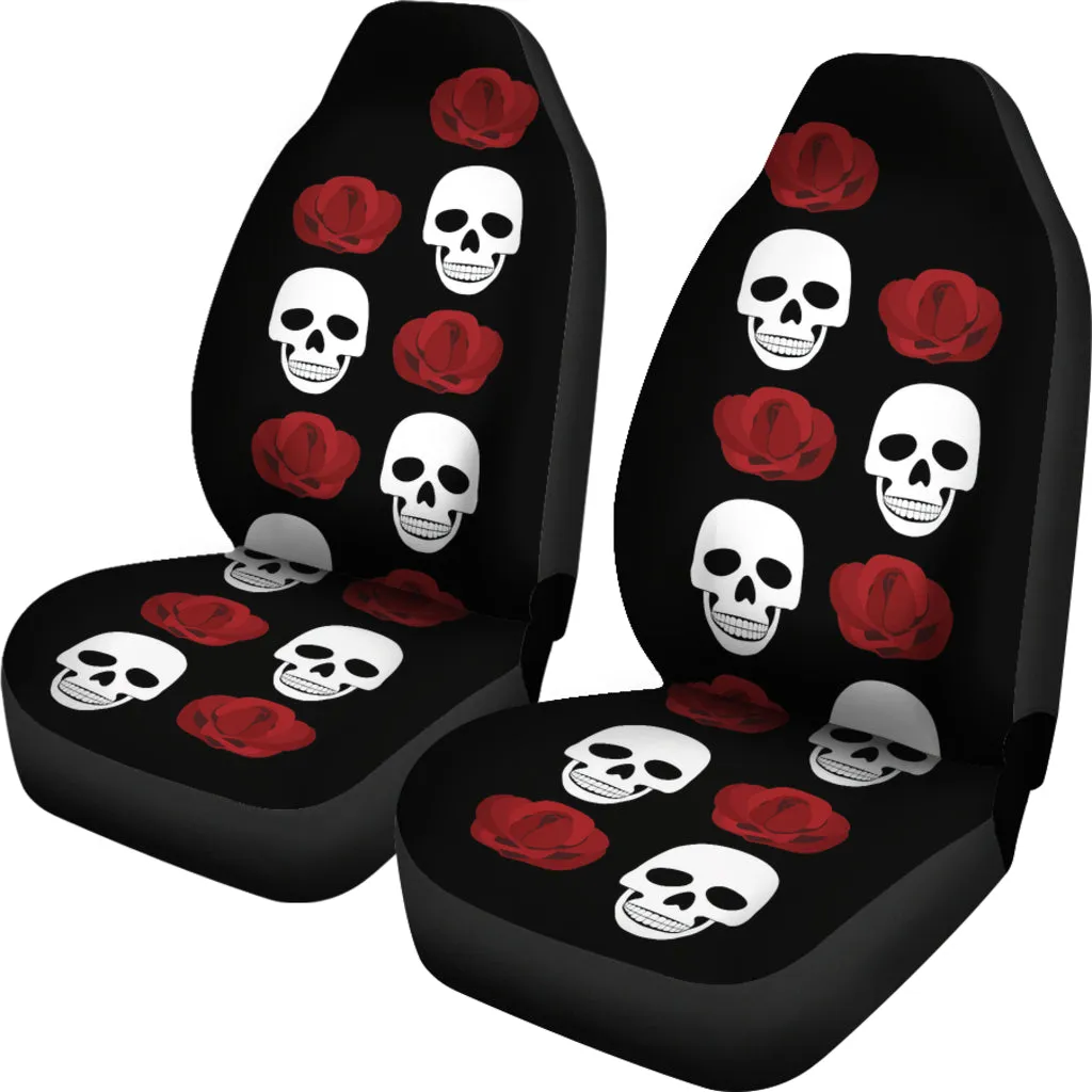 Black With Large Skulls and Roses Car Seat Covers