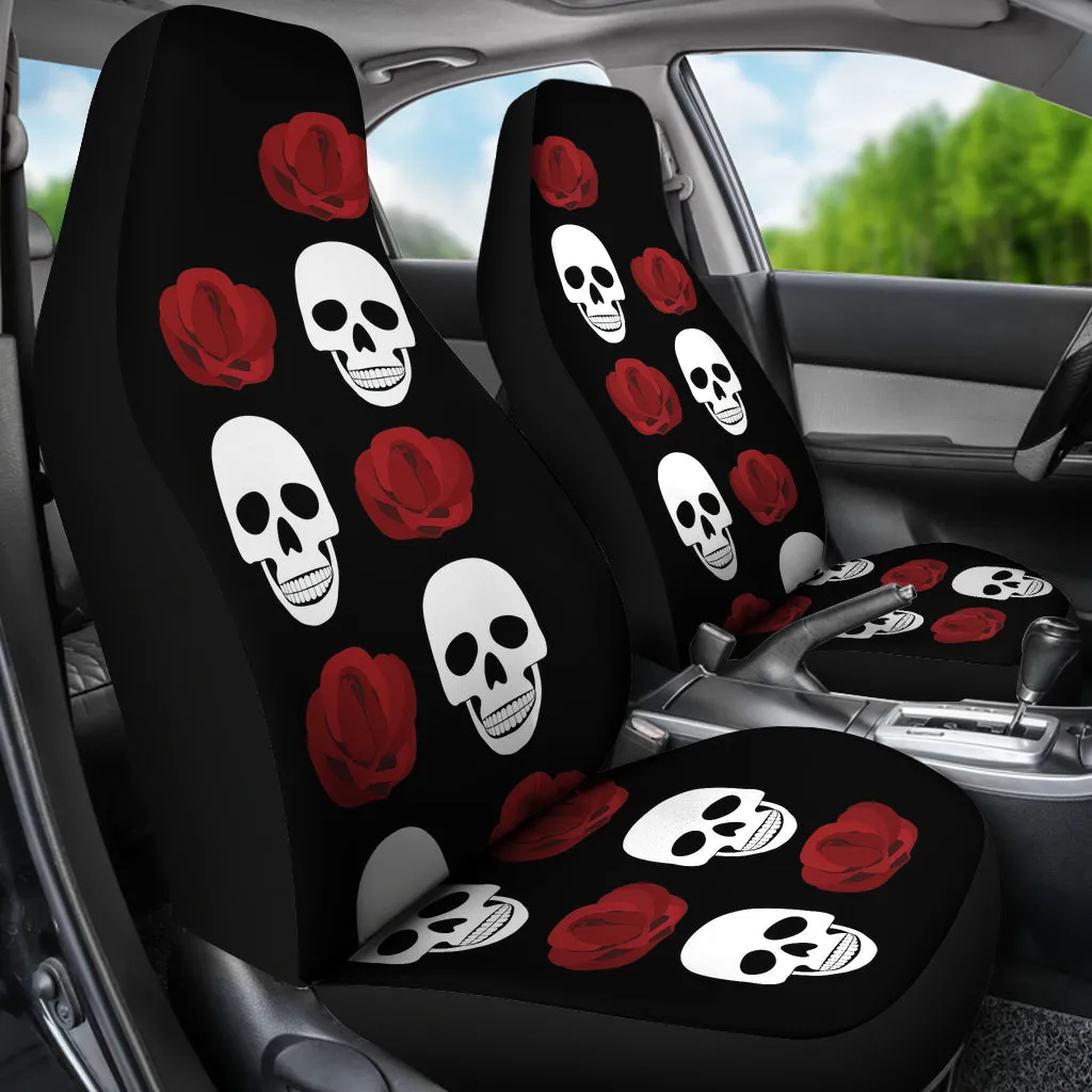 Black With Large Skulls and Roses Car Seat Covers