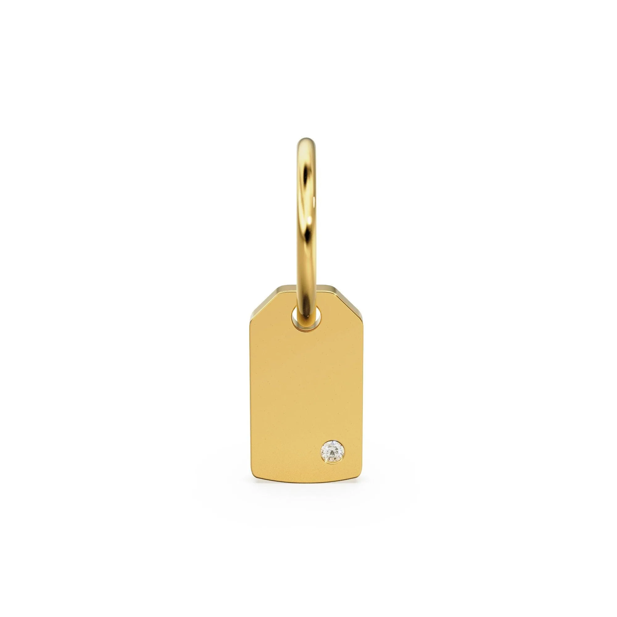 Blank Dog Tag Diamond Solid Gold Pendant / Military Diamond Gold Charm / Flush Set Security Charm / Diamond Jewelry / Diamond Gold Necklace