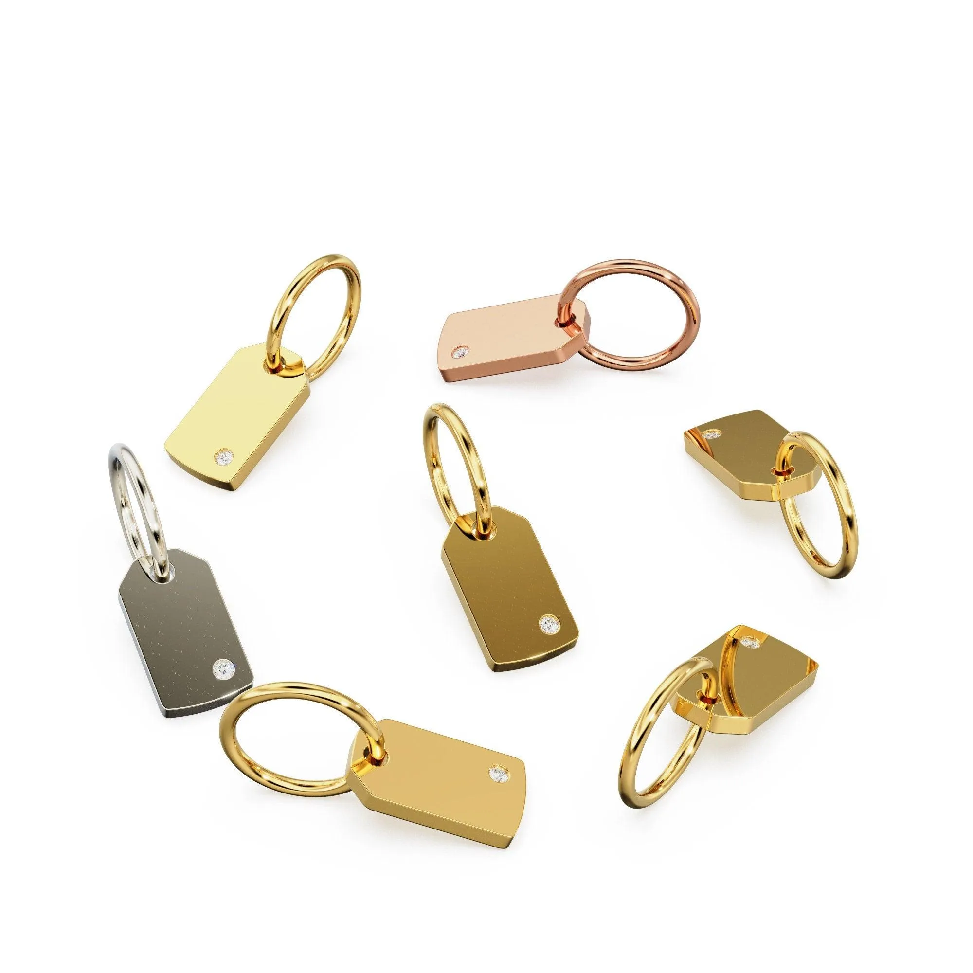 Blank Dog Tag Diamond Solid Gold Pendant / Military Diamond Gold Charm / Flush Set Security Charm / Diamond Jewelry / Diamond Gold Necklace