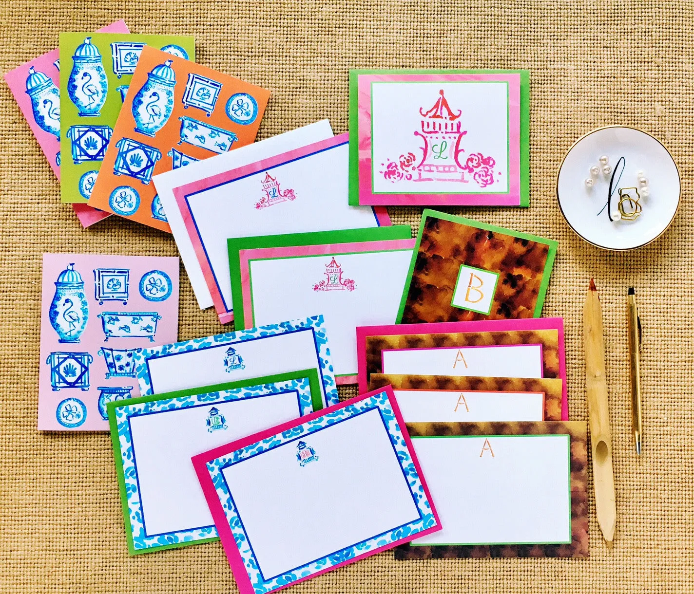Blue and White meet the Tropics Note Cards