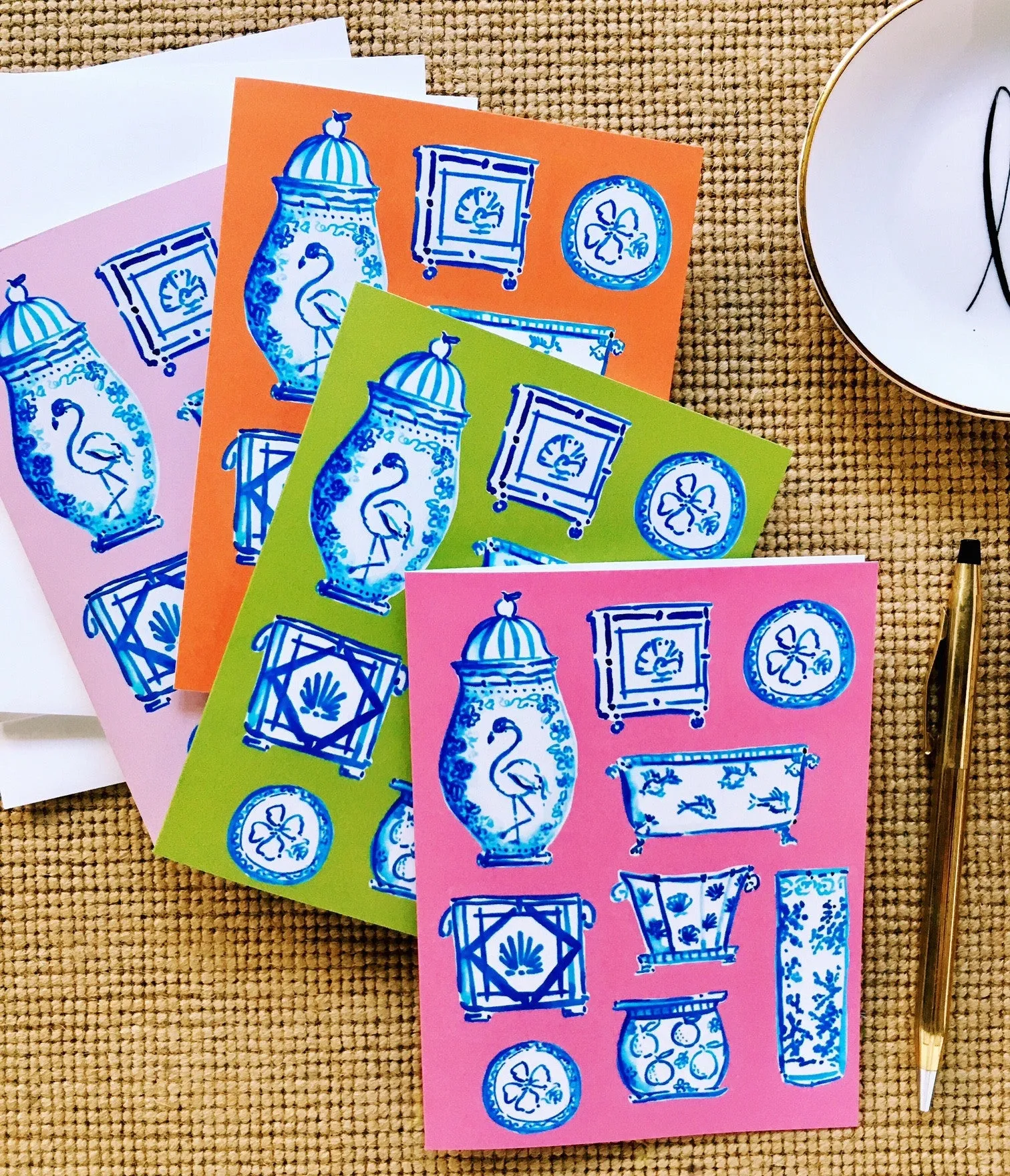 Blue and White meet the Tropics Note Cards