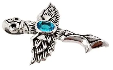 Blue Topaz Cross Angel Wings Sterling Silver Gothic Pendant