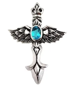 Blue Topaz Cross Angel Wings Sterling Silver Gothic Pendant