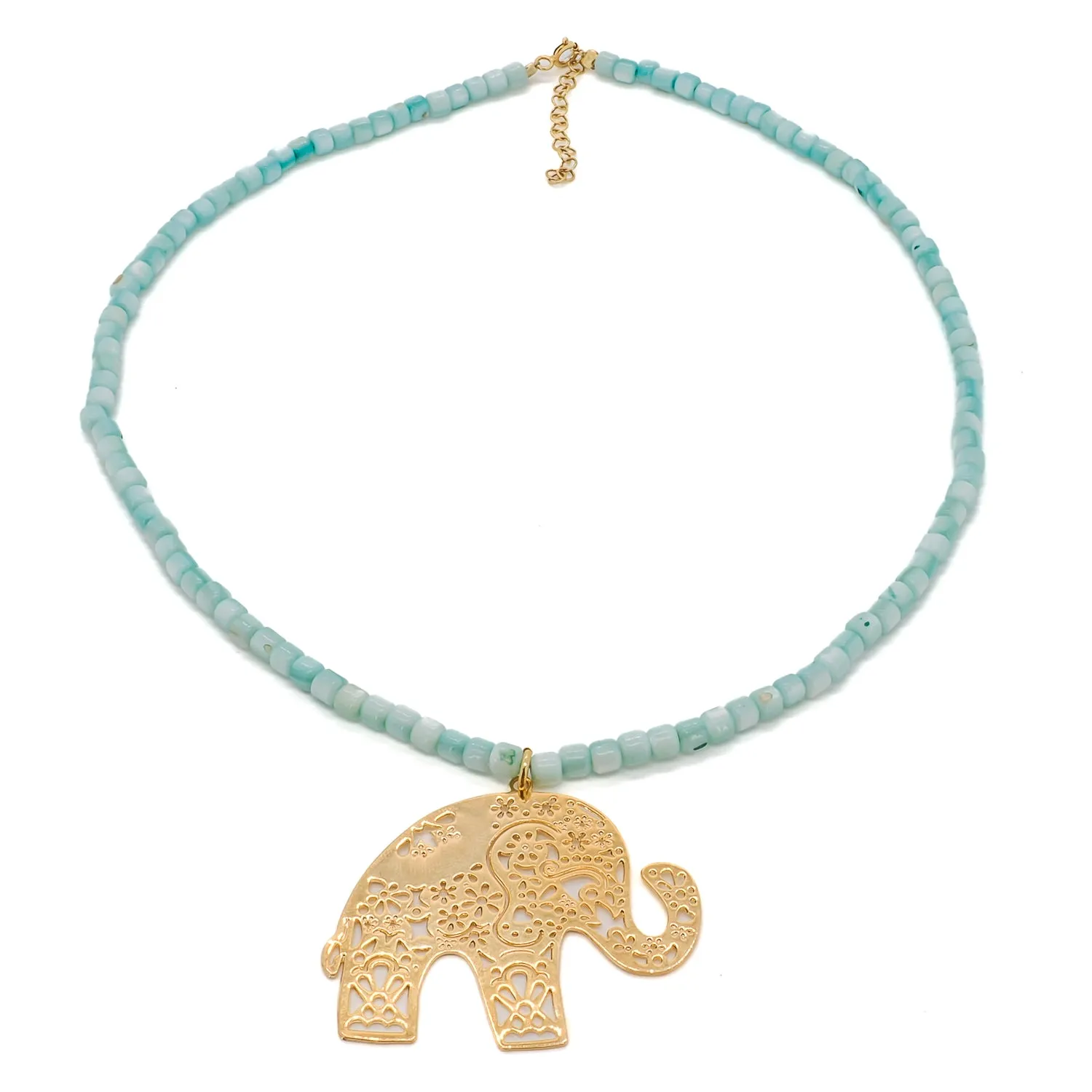 Bohemian Gold Elephant Beaded Necklace