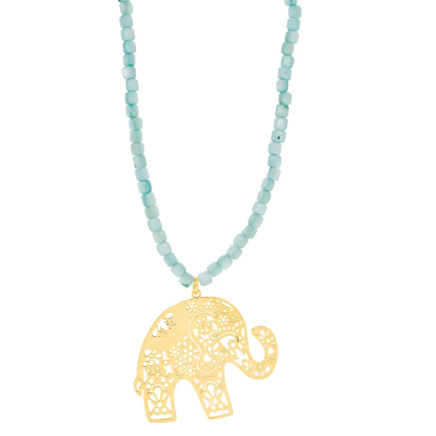 Bohemian Gold Elephant Beaded Necklace
