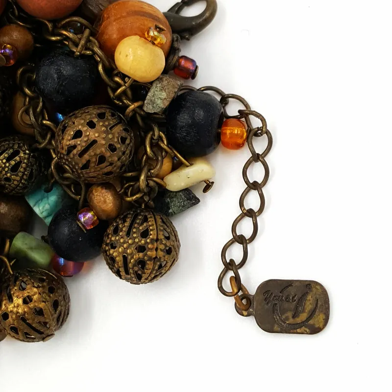 Bohemian Necklace Earring and Bracelet Lot Faux Turquoise Wood and Brass Beads