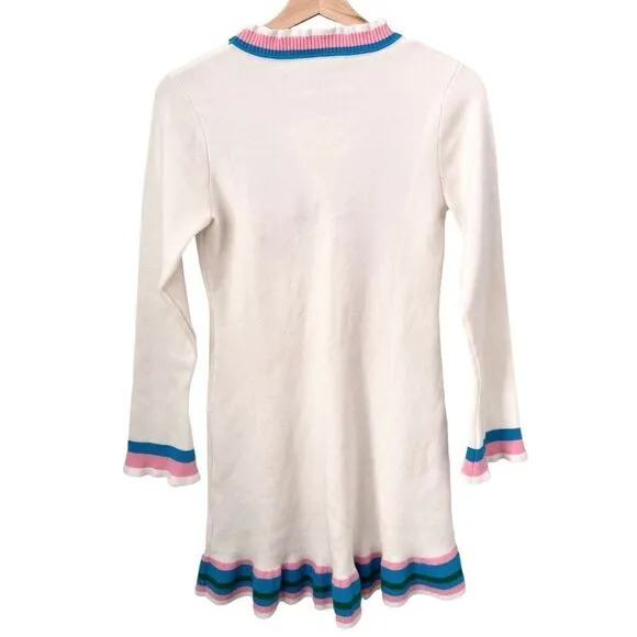 Boho Vibe Parrot Embroidered Mini Sweater Dress in Size Medium