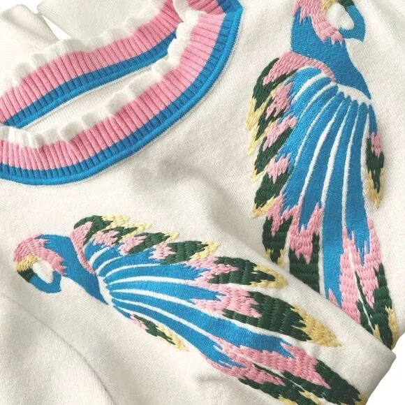 Boho Vibe Parrot Embroidered Mini Sweater Dress in Size Medium