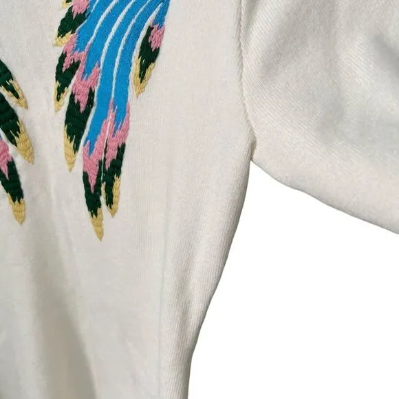 Boho Vibe Parrot Embroidered Mini Sweater Dress in Size Medium
