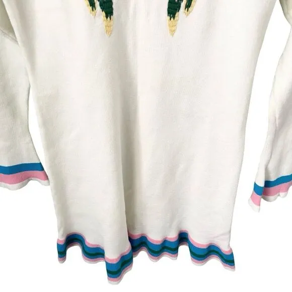 Boho Vibe Parrot Embroidered Mini Sweater Dress in Size Medium