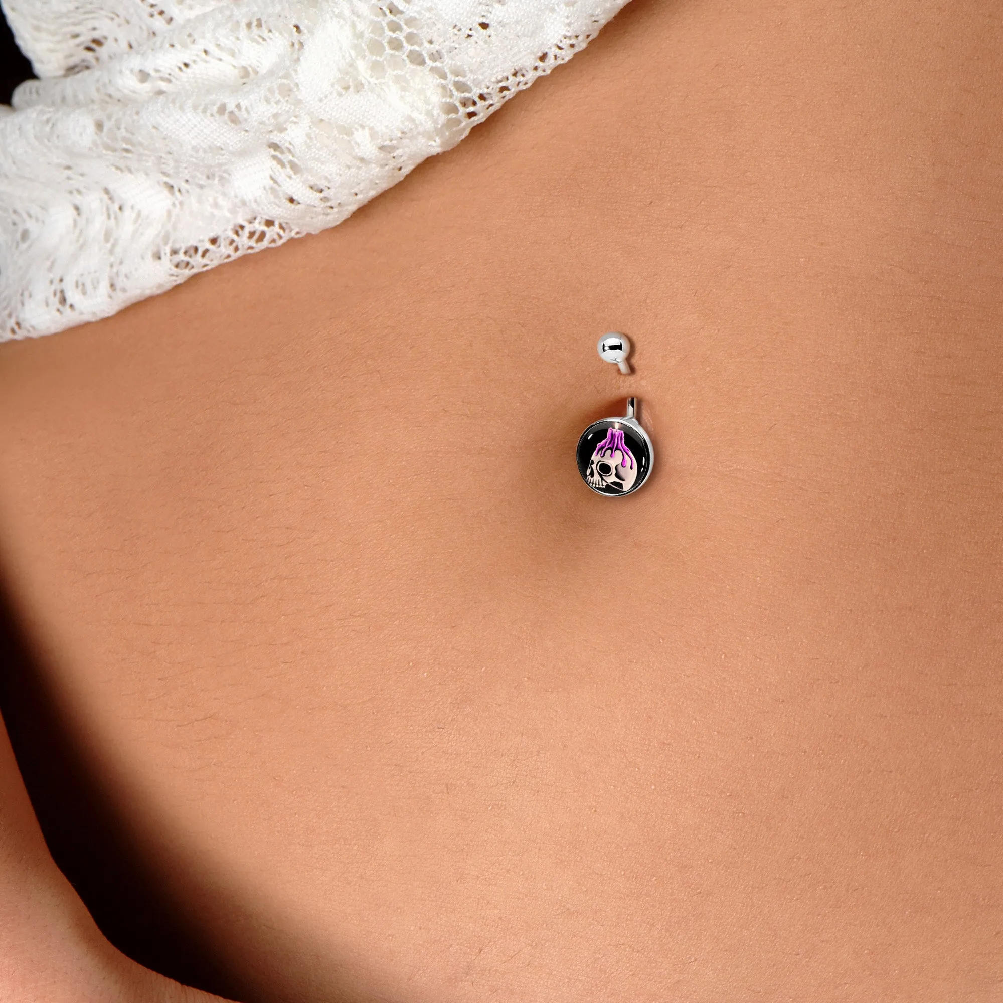 Burning Skull Candle Belly Ring
