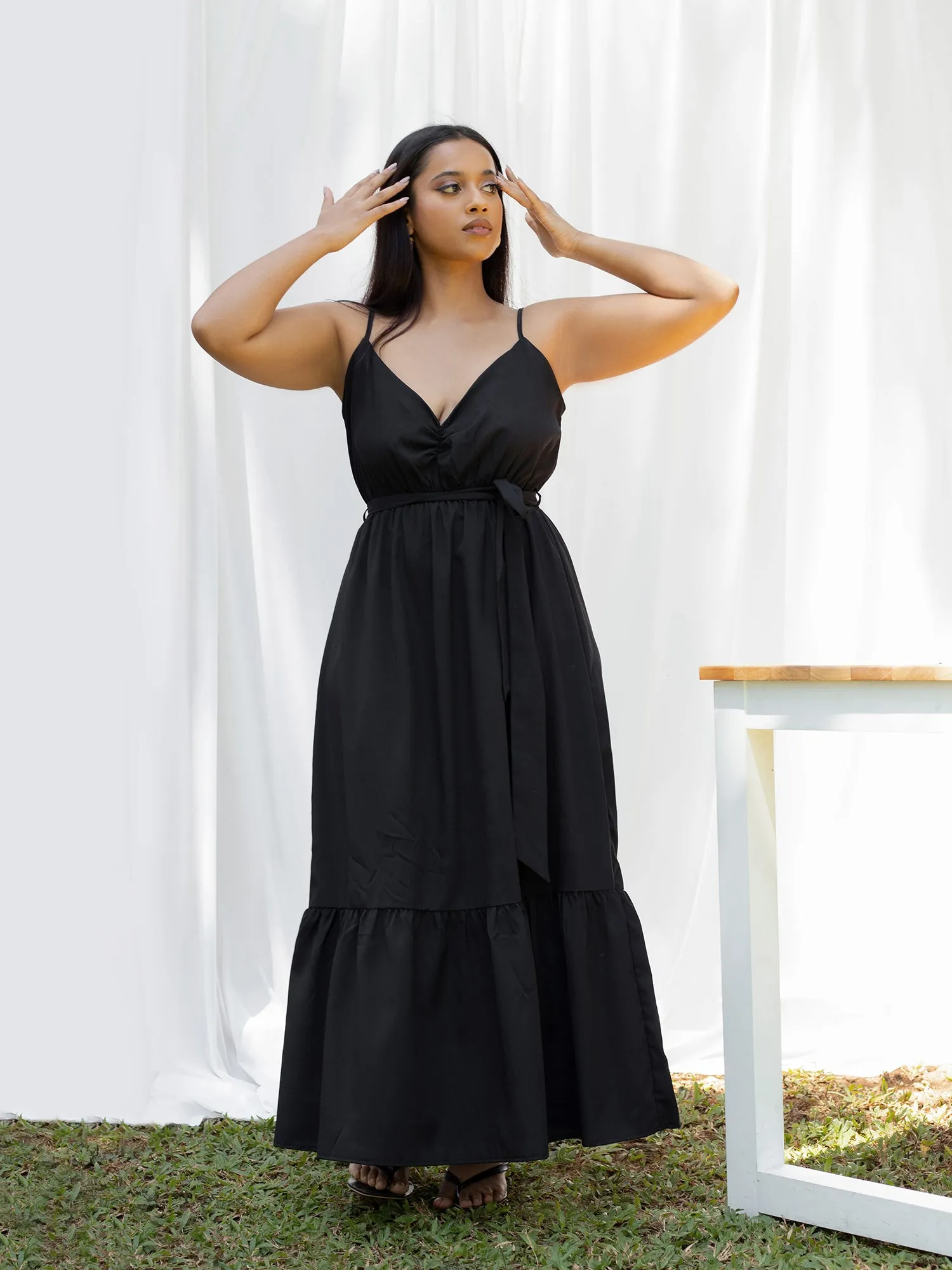 Bustier Detailed Front Tie-up Maxi Dress