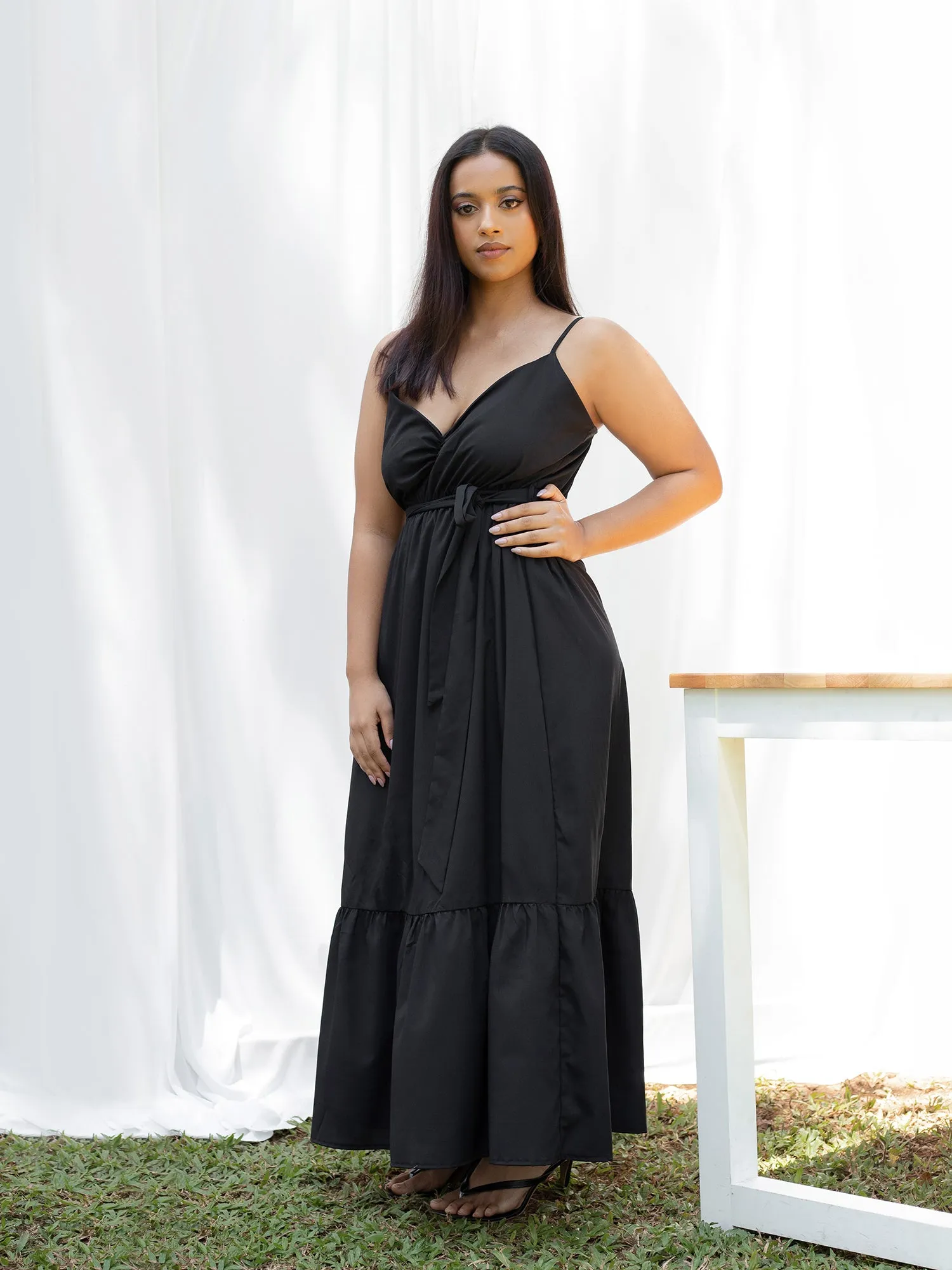 Bustier Detailed Front Tie-up Maxi Dress