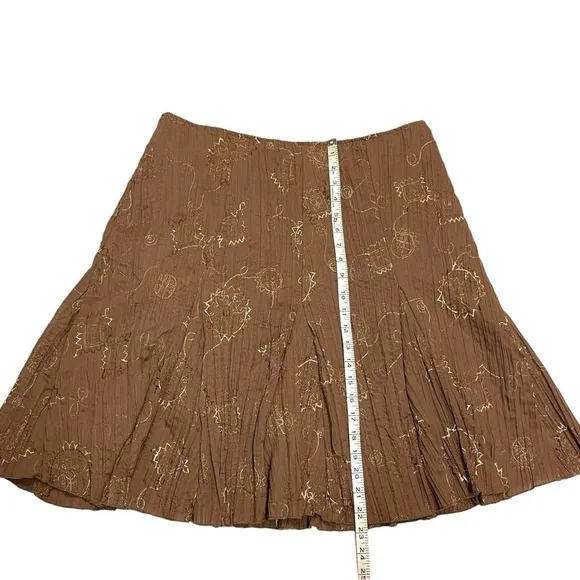 Captive vintage skirt brown embroidered crinkle fabric size XL boho
