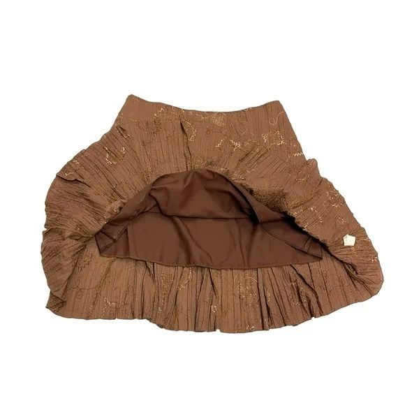 Captive vintage skirt brown embroidered crinkle fabric size XL boho