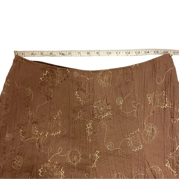 Captive vintage skirt brown embroidered crinkle fabric size XL boho