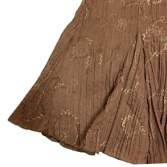 Captive vintage skirt brown embroidered crinkle fabric size XL boho
