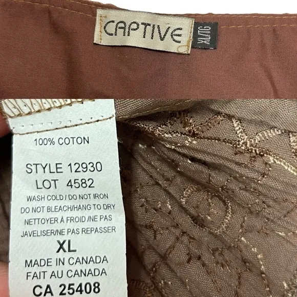 Captive vintage skirt brown embroidered crinkle fabric size XL boho