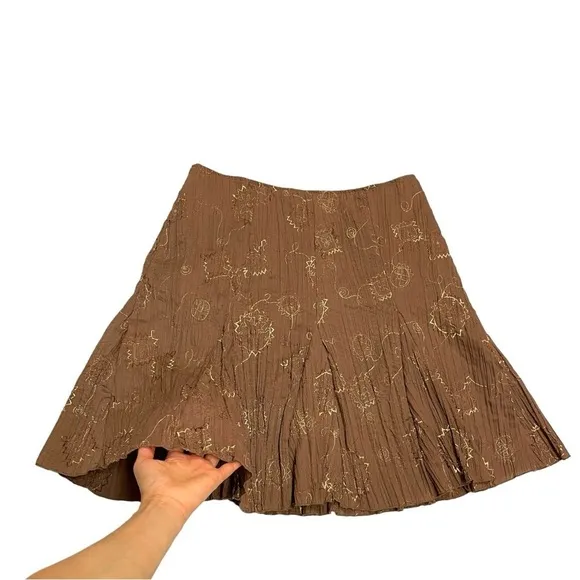 Captive vintage skirt brown embroidered crinkle fabric size XL boho