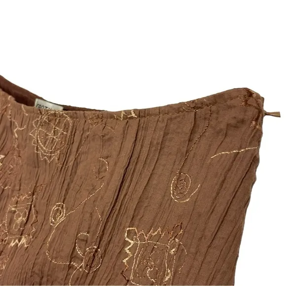 Captive vintage skirt brown embroidered crinkle fabric size XL boho