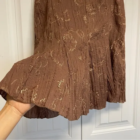 Captive vintage skirt brown embroidered crinkle fabric size XL boho
