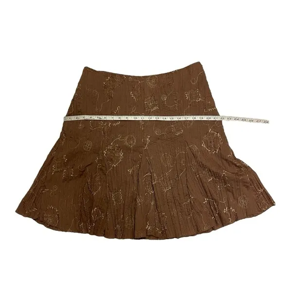 Captive vintage skirt brown embroidered crinkle fabric size XL boho