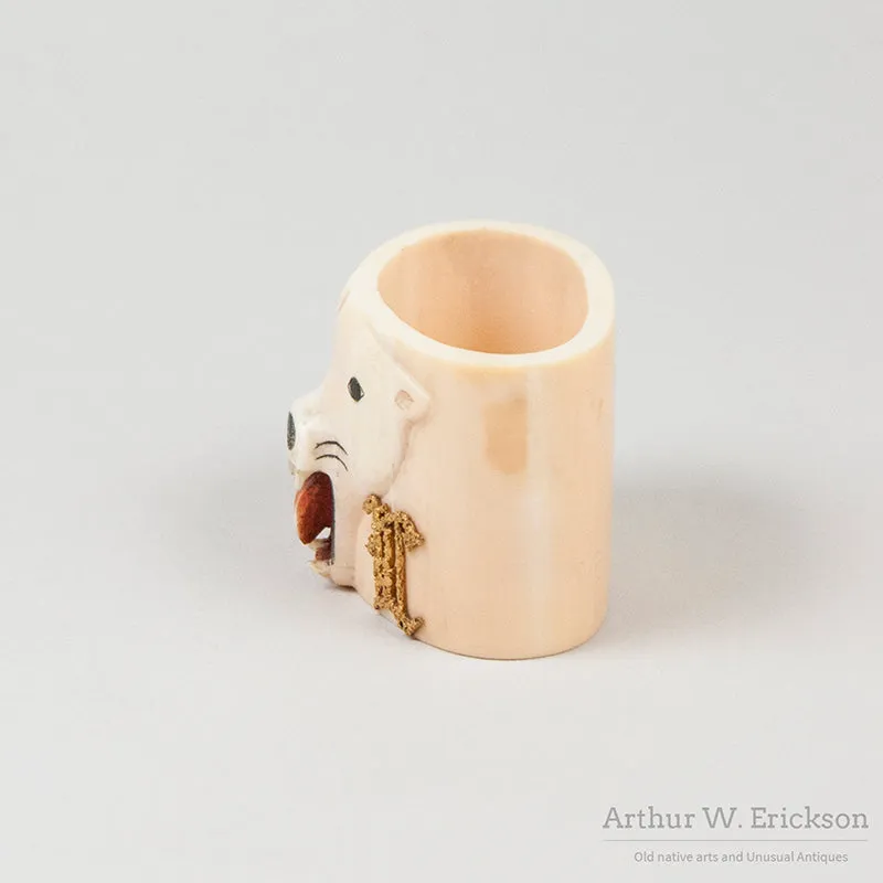 Carved Ivory Polar Bear Head Napkin Ring