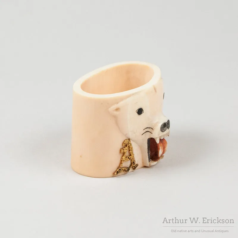 Carved Ivory Polar Bear Head Napkin Ring