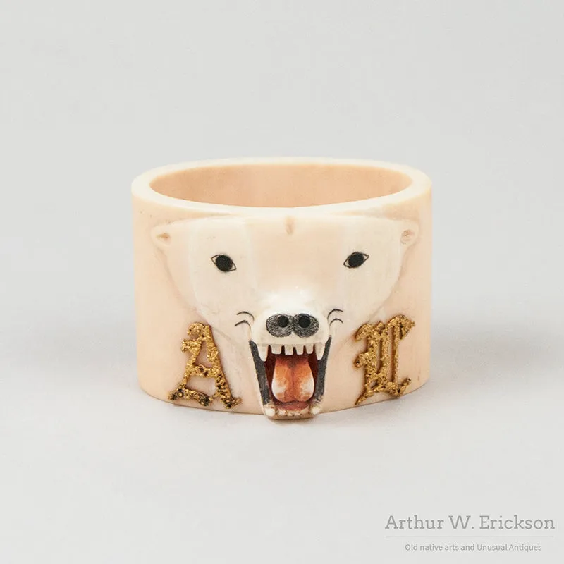 Carved Ivory Polar Bear Head Napkin Ring