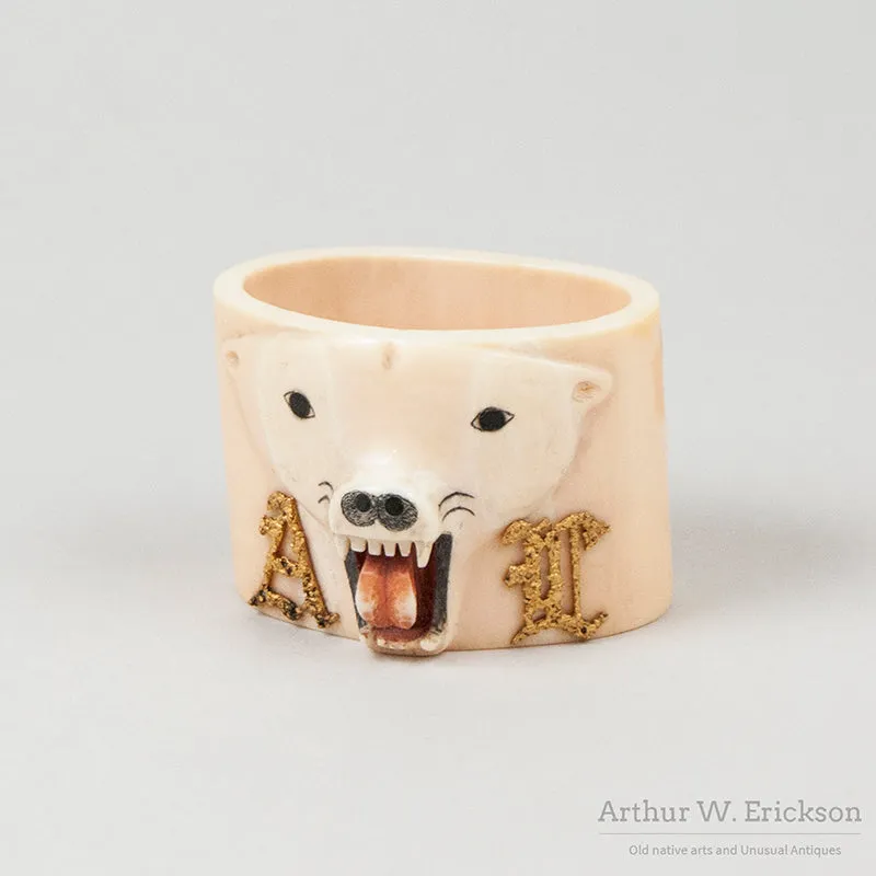 Carved Ivory Polar Bear Head Napkin Ring