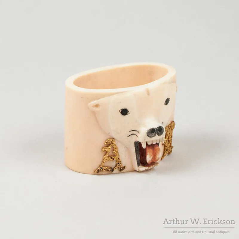 Carved Ivory Polar Bear Head Napkin Ring
