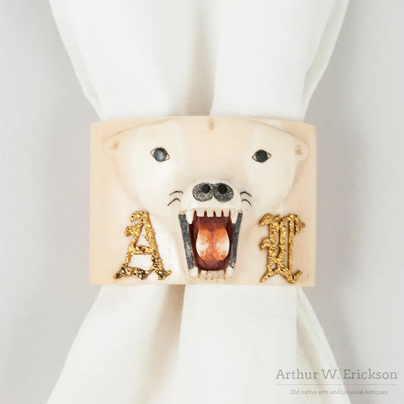 Carved Ivory Polar Bear Head Napkin Ring